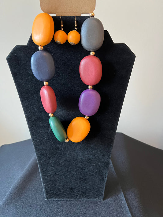 Multicolor Oval Wood Bead Set